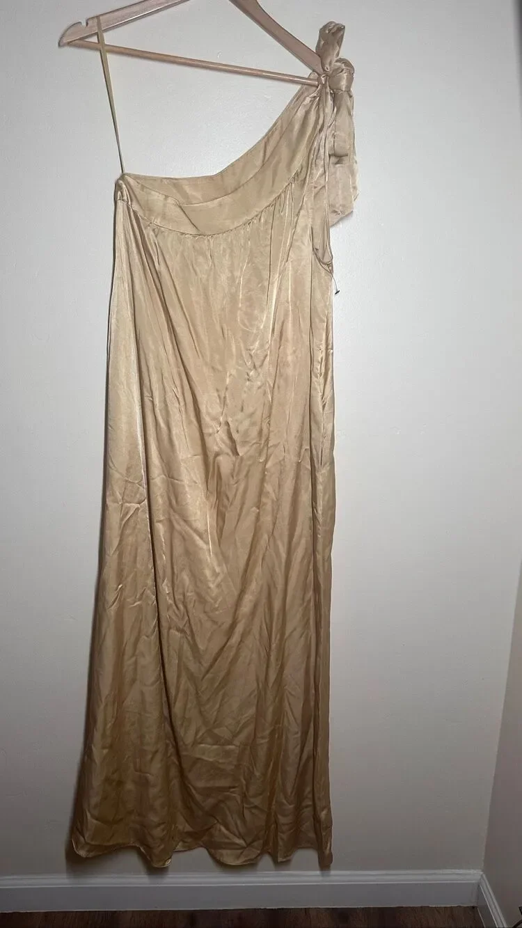 Free People Gold Soa One Shoulder Maxi Dress Size XS New